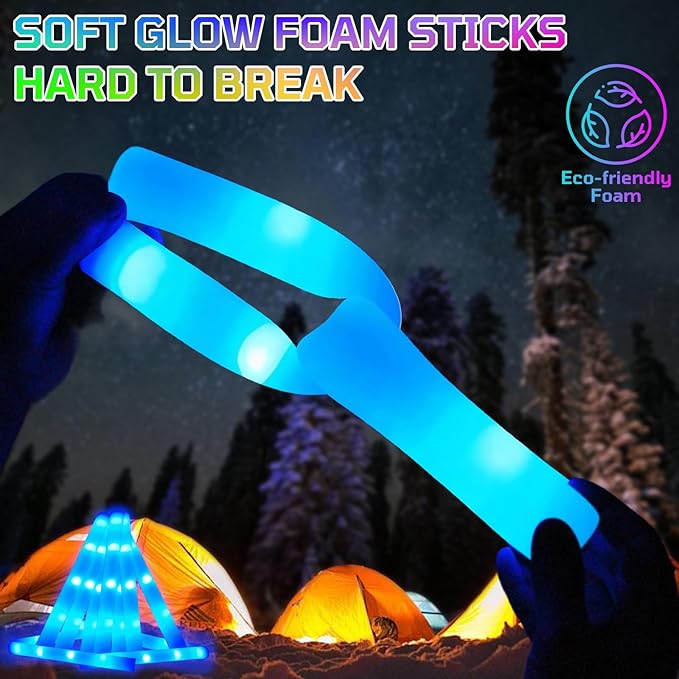 Foam Glow Sticks Bulk, 40 Pack Blue Light Up Foam Sticks 3 Modes Flashing, Glow Party Supplies for Wedding,Raves, Carnival, Concert, 4th of July, Halloween, Christmas, New Year