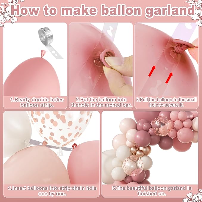 Amandir 173Pcs Dusty Rose Pink Nude Balloon Garland Arch Kit, 18In Retro Blush Peach Mauve White Sand Gold Confetti Balloons for Monther Day Shower Wedding Boho Birthday Party Decorations