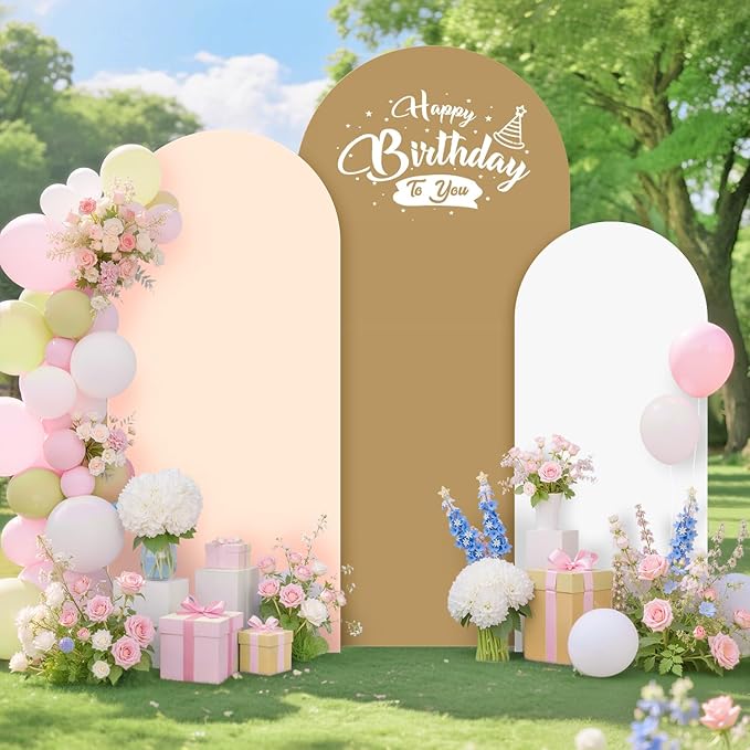 Spandex Arch Backdrop Cover Brown Arch Cover Set of 3 (7.2FT, 6.6FT, 6FT) Wedding Arches Frame Covers Stretchy Backdrop Fabric Chiara Arched Covers for Baby Shower Gender Reveal Birthday Party Decor