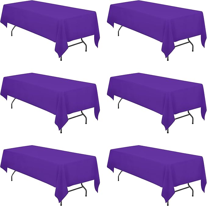 BRILLMAX 6 Pack Purple Tablecloths 60 x 126 Inch for 8ft Rectangle Tables - 150 GSM Polyester Fabric, 15" Standard Drop, Water, Stain & Wrinkle Resistant Cloth Cover for Wedding Dining Buffet
