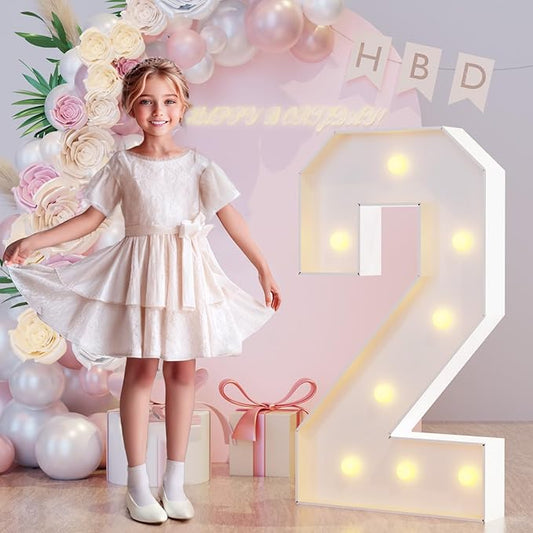 3FT Marquee Light Up Numbers 2 for 2th Bithday Decorations, Large Marquee Numbers 2 for Anniversary Party Decorations, Big Mosaic Numbers Numbers Cardboard DIY Kits