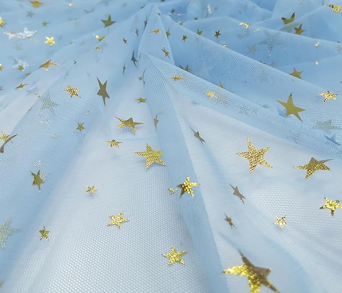 Glitter Star Bobbinet Tulle Netting Fabric By The Yard 62" Wide Sky Blue 5yards