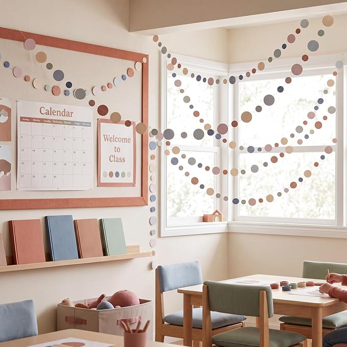 Outus 10 Pieces Colorful Circle Garland Banner Hanging Paper Dot Decorations for Classroom, Birthday Party, Baby Shower, Wedding Backdrop & Photo Booth Graduation Decor (Boho Color)