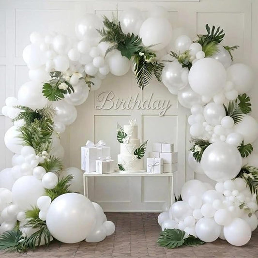 White Balloon Arch Garland Kit Double Stuffed Beige Cream White Balloon Different Sizes Pearl Balloons for Birthday Wedding Bridal Shower Engagement Baby Shower Baptism Party Decor