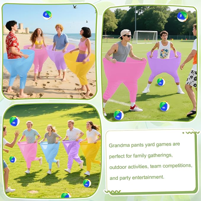 ROMANKAS Adult Granny Pants Outdoor Game 4 Pack of Mixed Color Granny Pants Yard Game with 16 Bouncy Balls and 1 Air Pump (Random Colors) Granny Pants Game Large for Family Reunions Field Day