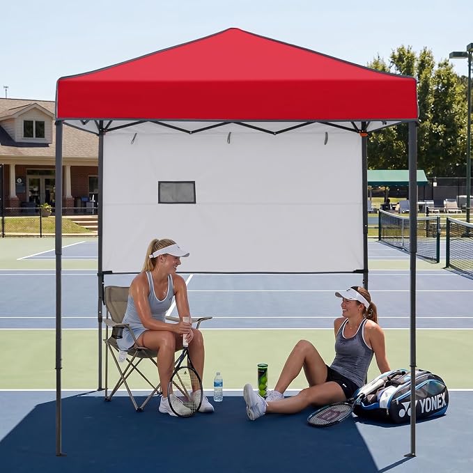 EAGLE PEAK 6x4 Instant Pop Up Canopy Tent with 1 Half Wall Panel, Straight Leg Sun Shelter, Portable Canopy with Carry Bag for Camping, Beach & Sports, Red