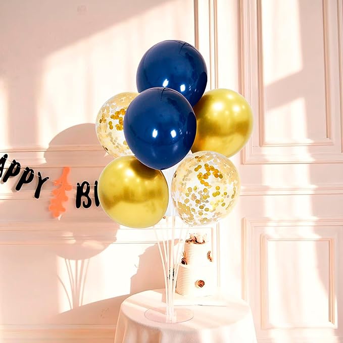ZJDHPTY 4 Set Blue and Gold Balloon Stand Table Centerpieces Party Decor | Graduation Decorations,70th 60th 50th Birthday Retirement Decor,Prom Anniversary Wedding New Years Eve Party Supplies