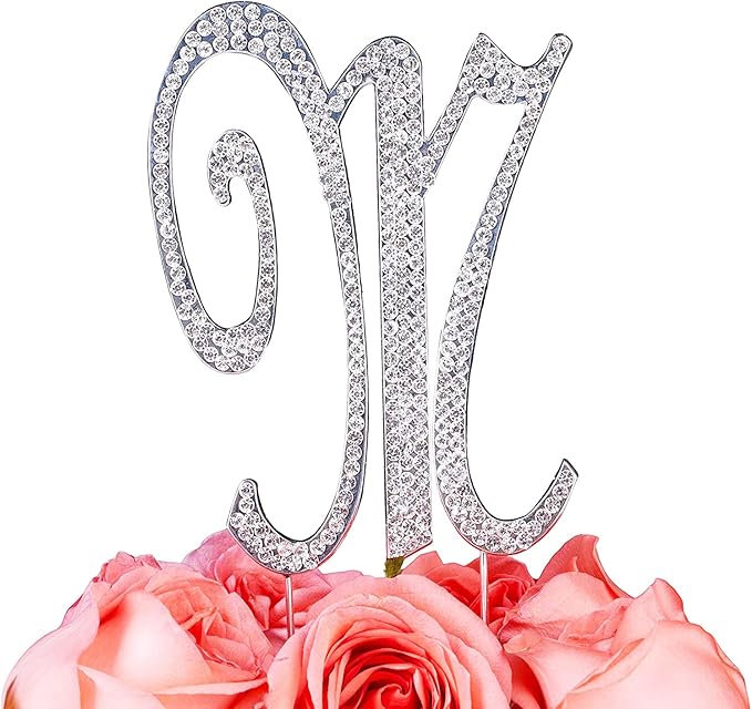 LOVENJOY Gift-Boxed 3" Rhinestone Letter M Cake Topper Silver