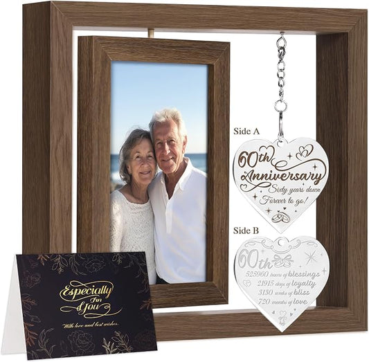 60 Year Anniversary Picture Frame Gifts, Best 60th Anniversary Wedding Gifts for Couple Parents Husband Wife Him Her Men Women, Personalized Forty Year Fortieth Wood Anniversary Decorations