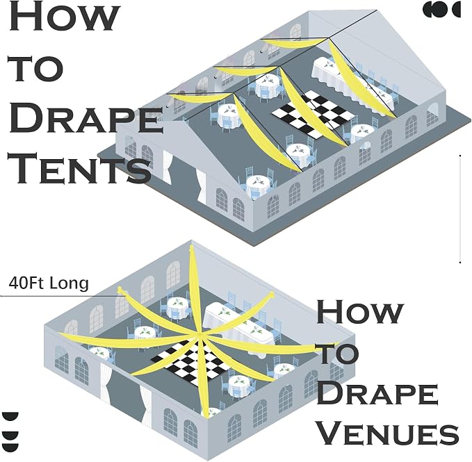 50ftx40ft Light Yellow Ceiling Curtain for Wedding Parties – 10 Panels Wrinkle-Free 40 FT Long Tent Draping Curtains for Wedding, Birthday & Theme Parties, 40ft Height with Rod Pocket
