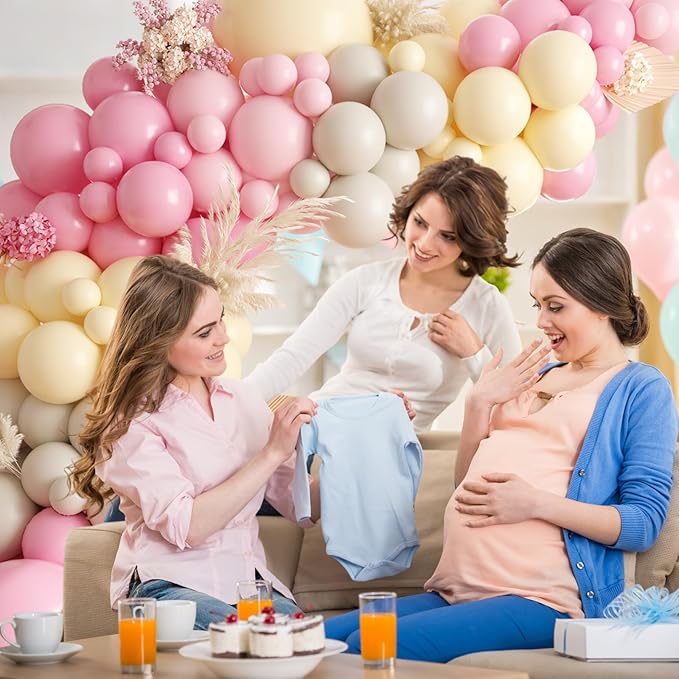 Pink and Yellow Balloon Arch Garland Kit, Pastel Pink Balloons Baby Pink Pastel Yellow Sand White Latex Party Balloon for Baby Shower Theme Birthday Gender Reveal Wedding Party Decoration
