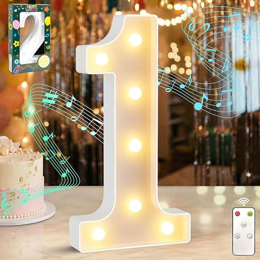 12.6 Inch LED Marquee Light Up Numbers with Happy Birthday Music, Remote Birthday Number Lights as Gifts for Girls Women Men, Lighted Marquee Numbers for Table Party Decorations, Number 1