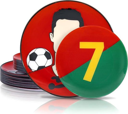 I00000 20 Pcs Disposable Soccer Plastic Plates -Red plastic Plates,Heavy Duty Disposable Plates for Global Soccer Celebration Party Supplies include 10.25" Dinner Plate& 7.5" Dessert Plate for Party
