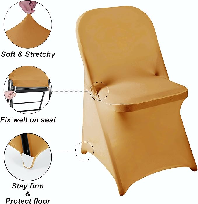 Howhic Folding Chair Covers - 36pcs, Gold Universal Spandex Fitted Covers for Wedding, Party, Banquet, Conference