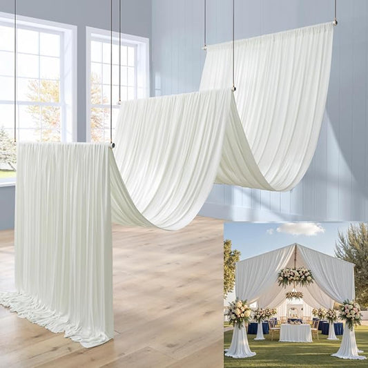 10 Panels 5x20ft Ivory Ceiling Drapes for Wedding Parties, Wrinkle Free Thick Polyester 20ft Extra Long Wedding Draping Ivory Ceiling Curtains Arch Drapery for Birthday Party Canopy Tent Decor