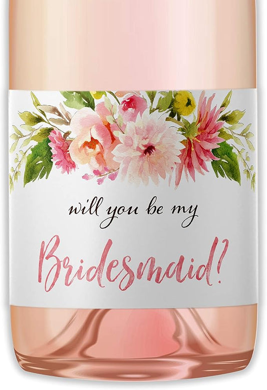 Will You Be My Bridesmaid Mini Champagne Labels ● Set of 10 ● Bridesmaid Proposal, Maid of Honor Ask, Bridal Party Ask, Bridesmaid Wine Stickers, Wedding Favors, 3.5” x 2” (Floral Blush)