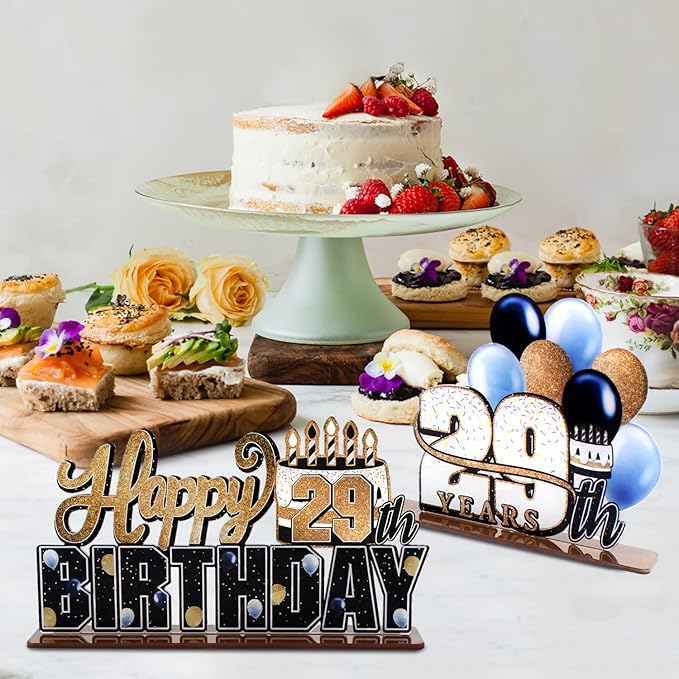 LINGTEER Happy 29th Birthday Gold Acrylic Table Topper Centerpieces Set - Cheers to 29 Years Old Birthday 29th Bday Party Gift Decorations.