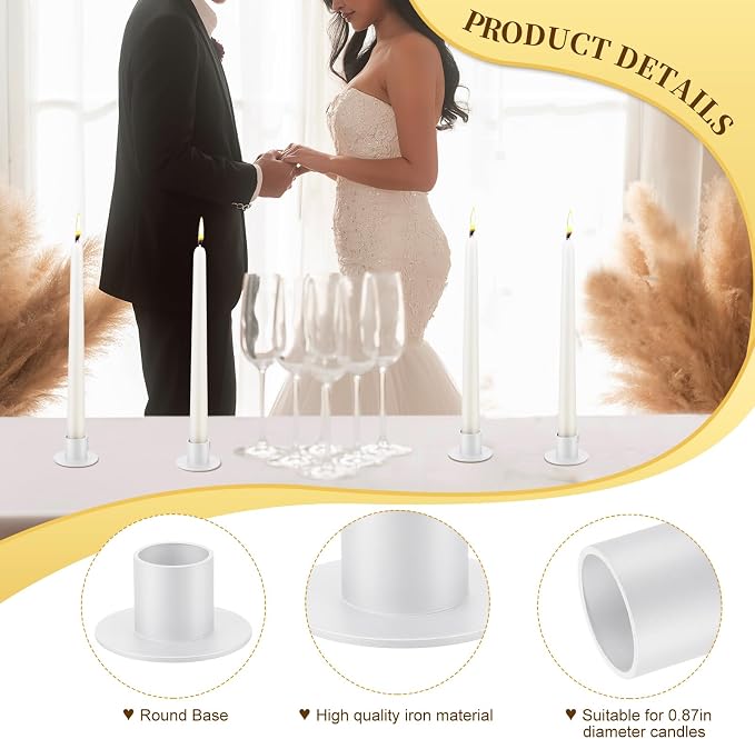 48 Pcs White Metal Taper Candle Holders Bulk for Wedding Pillar Candles Taper Candlesticks Holders Centerpieces Short Candle Stick Dinner Decor for Party Anniversary Dinning Table Gift (48, White)