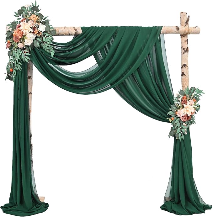 Wedding Arch Draping Fabric,4 Panels 28" x18ft Emerald Green Wedding Arch Drapes for Ceremony Sheer Chiffon Fabric Drapes Arbor Drapery Decorations for Reception Party
