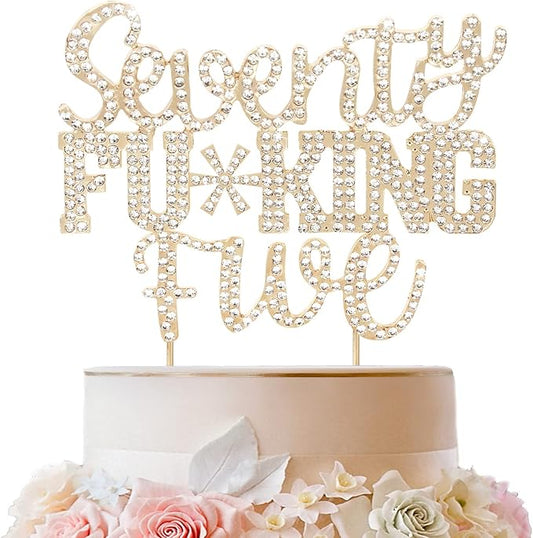 LINGTEER Seventy Five Funny Gold Rhinestone Cake Topper - Cheers to 75 Years Old,Happy 75th Birthday Party Cake Centerpieces Topper Decorations.