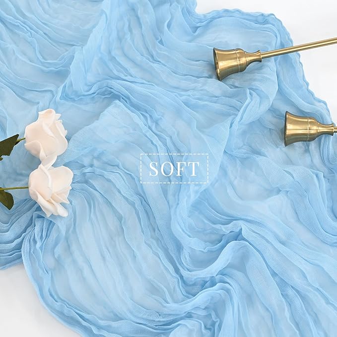 12 Pcs Baby Blue Cheesecloth Table Runner 10FT Runner for Tables 35 x 120 Inches Long Gauze Boho Fabric Table Runner Decoration Rustic Sheer Runner for Wedding Birthday Baby Shower Party (Baby Blue)