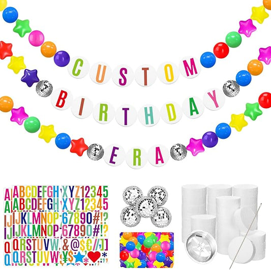 Simgoing Giant Friendship Bracelet Garland Kit DIY Banner with Letter Ball Jumbo in My Birthday Era Decorations for Classroom Graduation Party Supplies Photo Booth Backdrop(Rainbow Colors)