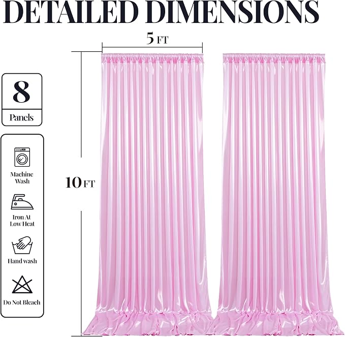 40x10ft Pink Glitter Backdrop Curtain for Parties, Wrinkle Free Satin Photo Backdrop Drapes 8 Panels 5x10FT Shimmer Back Drop Cloth for Wedding Birthday Baby Shower Photography Background Decor