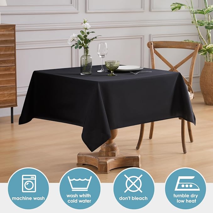 VidaFete 1 Pack Square Tablecloth 52 x 52 Inch Tablecloths Stain Wrinkle Resistant Polyester Dining Table Cover for Kitchen Dinning Party Wedding Rectangular Tabletop Buffet Decoration(Black)