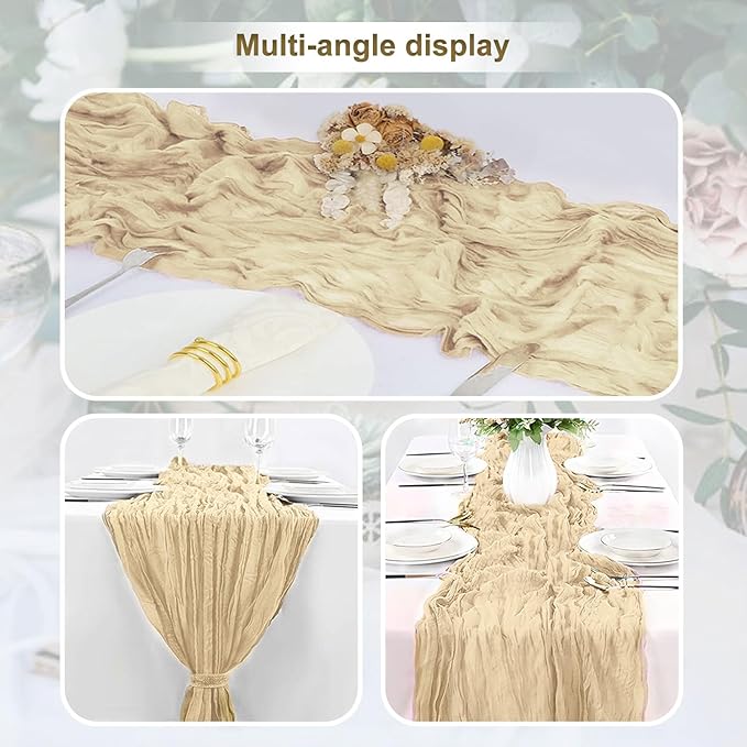 6 Pack Beige Cheesecloth Table Runner 35x120 Inch 10Ft Rustic Gauze Cheese Cloth Table Runner Sheer Cheesecloth Table Runners for Wedding Party Bridal Shower Decoration