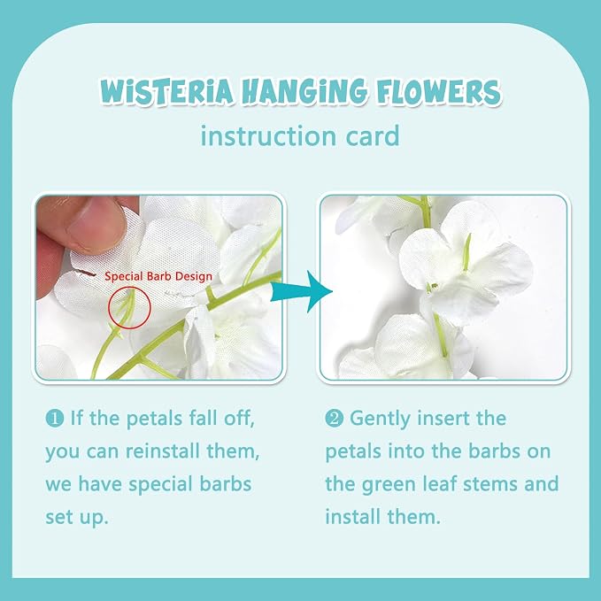 5 Pack Teal Wisteria Hanging Flowers Garland, 3.77 Feet Artificial Flower Vines, Fake Wisteria, Artificial Vines Hanging Garland for Backdrop Outdoor Yard Garden Decor