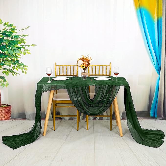 24 Pack Dark Green Cheesecloth Table Runners,10FT Boho Gauze Table Runner,35x120inch Rustic Table Runner for Wedding Party Bridal Shower Thanksgiving Christmas Boho Table Decoration