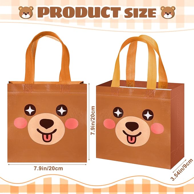Sweetude 40 Pcs Bear Gift Party Favor Bags with Handle, Non Woven Goodie Bags Birthday Favor for Birthday Baby Shower Packaging Supplies