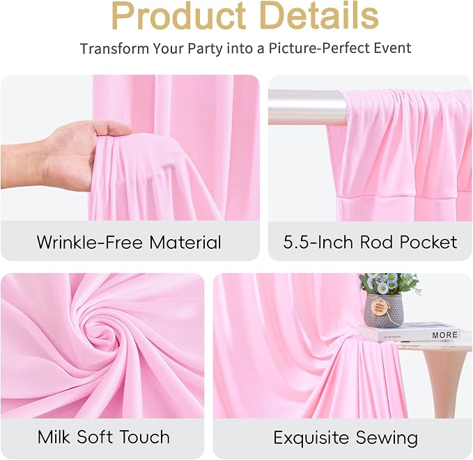 10x12ft Pink Backdrop Curtains for Baby Shower Parties Wrinkle Free Fabric Backdrop Curtain Wedding Photo Drapes Backdrop for Girls Birthday Party Gender Reveal Photography Back Drop 2 Panels 5x12FT
