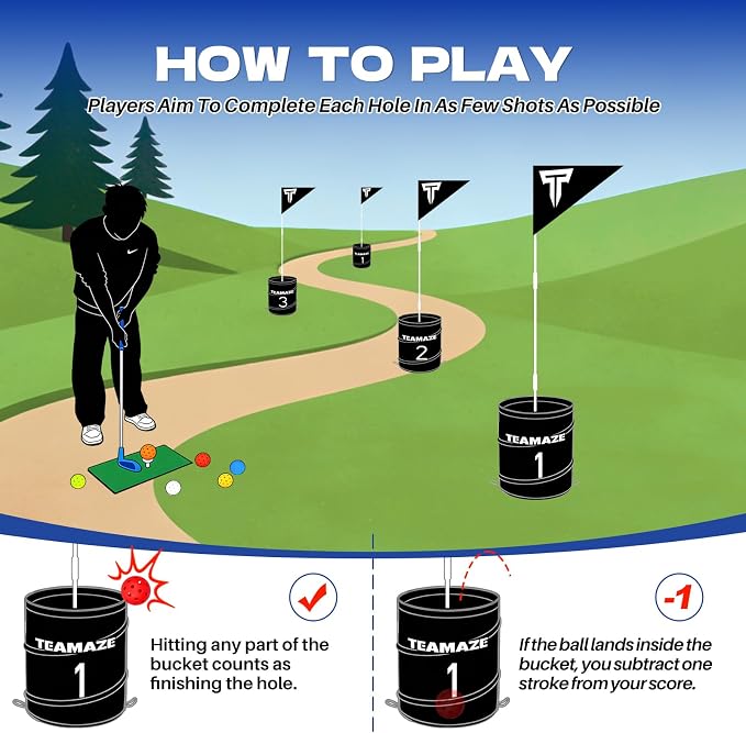 Battle Golf Yard Game Set - Backyard Golf Challenge for Adults | Portable Bucket Golf Course with Clubs & Balls | Outdoor & Indoor Backyard Games for Lawn, Park, Beach, Camping, and Home