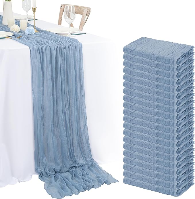 20 Pack Dusty Blue Cheesecloth Table Runner 120 Inch 10FT Rustic Boho Gauze Cheese Cloth Table Runner for Wedding Party Baby Shower Thanksgiving Christmas Decoration