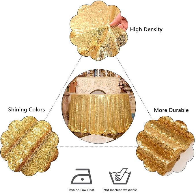Juya Delight 108-Inch Round New Gold Sequin Tablecloth for Wedding Birthday Party Festival Ceremony Dessert Table