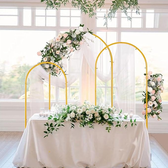 Vincidern Metal Wedding Arch Backdrop Stand Set of 3, Party Arch Stand, Balloon Arch Backdrop for Wedding, Baby Shower, Birthday Party, Bridal Shower, Graduation Decor, Gold (6.6FT, 5.9FT, 4.9FT)