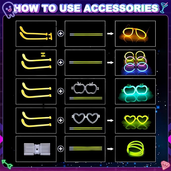470psc Glow in the Dark Party Supplies for Adults Birthdays,Light Up Party Favors with 200 Glow Sticks Bulk,DIY Glow Necklaces Glasses Bracelets Headband, Christmas Neon Party Supplies