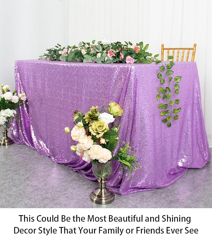ShiDianYi Sequin Tablecloth Rectangle 50x72-Inch Lavender Table Cloths for Parties Rectangular Table Cover Overlay Light Purple Sequin Fabric Linens Birthday/Baby Shower/Tea Party Decor