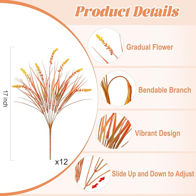 Artificial Fake Plants Flowers for Outdoors Fall Decor, 12 Bundles Fall Leaves Faux Lavender Flowers for Autumn Decoration, Fake Shrubs UV Resistant Planter No Fade for Garden Porch Balcony(Brown)