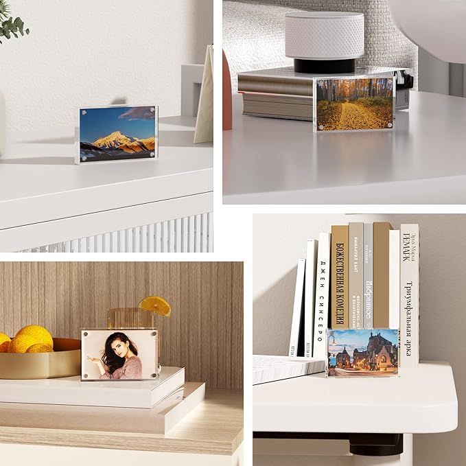Mini Picture Frame 2.5x3.5 inch Acrylic Magnetic Photo Business Clear Card Frame 20mm Thick Double Sided Wallet Size Desktop Display Frames for Cards Photos Office Home Decor 10 PCS