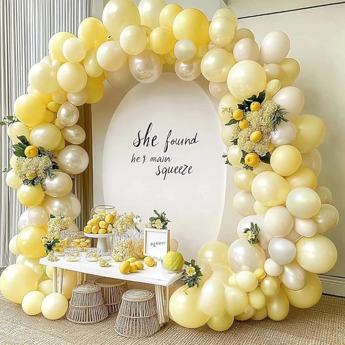 Yellow Balloon Arch Kit Double Stuffed, Pastel Light Yellow Pearl White Sand Balloon Garland for Bee Baby Shower Bridal Wedding Birthday Lemon Valentine Party