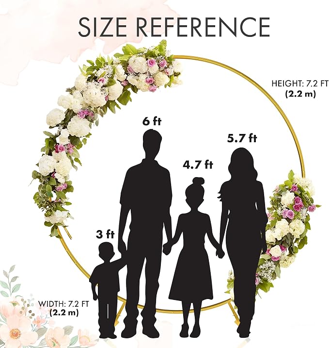 Round Backdrop Stand - Rust Free Iron Made 7.2 Ft Gold Circle Backdrop Stand for Parties, Arch for Balloons - Portable & Easy to Assemble Wedding Arch Frame - Sturdy & Stable, Handles Wind Outdoors