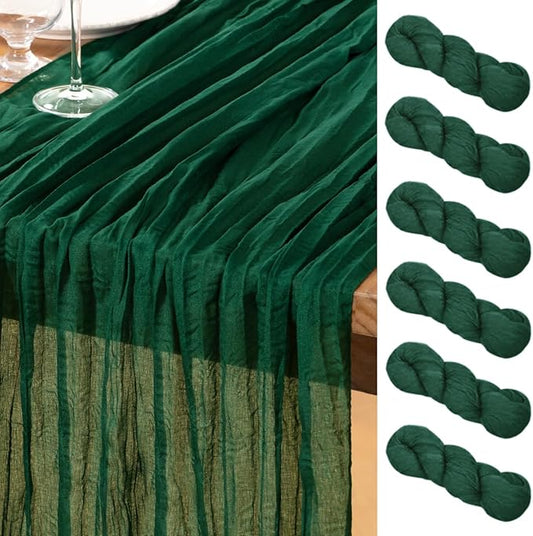 DeZerlor Emerald Green Cheesecloth Table Runner 6 Pack Spring Easter Table Runners Boho Gauze 120 Inches Cheese Cloth Table Decor for Wedding Bridal Baby Shower Parties