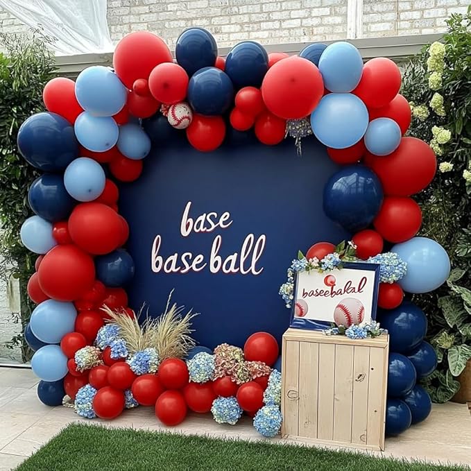 Navy Blue Red Balloon Garland Double Stuffed Macaron Blue Royal Red Balloon Premium Red Latex Balloon Arch Kit for Superhero Boys Birthday Baseball Theme Nautical Party Decorations