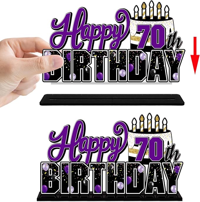 LINGTEER Happy 70th Birthday Purple Acrylic Table Topper Centerpieces Set - Cheers to Seventy Years Old Birthday 70th Bday Party Gift Decorations.