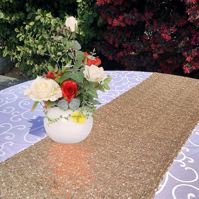 JYFLZQ Champagne Sequin Table Runner 12" x 108" Pack of 2 Sparkly Black Metallic Table Runner Glitter Sequin Runner for Table Birthday Party Event Decorations