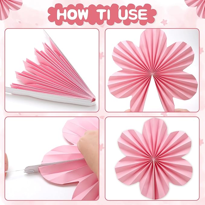 BestoFun 12 PCS Paper Flowers Fans Pink and Orange Party Decorations Paper Flowers Decorations for Wall Girl Groovy Birthday Baby Shower Wedding Bachelorette Room Hanging Décor