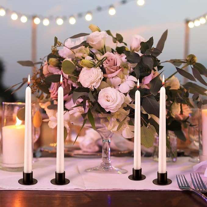 48 Pcs Black Metal Taper Candle Holders Bulk for Wedding Pillar Candles Taper Candlesticks Holders Centerpieces Short Candle Stick Dinner Decor for Party Anniversary Dinning Table Gift (48, Black)
