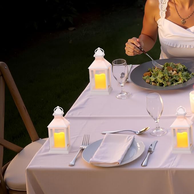 VEVOR 12 Pcs Decorative Candle Lantern, LED Electric Flameless Candle, Plastic LED Holder with Glass, Wall Hanging Indoor Porch Lanterns for Wedding Table Party Farmhouse Indoor Decor, White